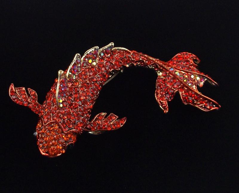 Big Mint Enameled Rhinestone Koi Fish Brooch (1 of 3)
