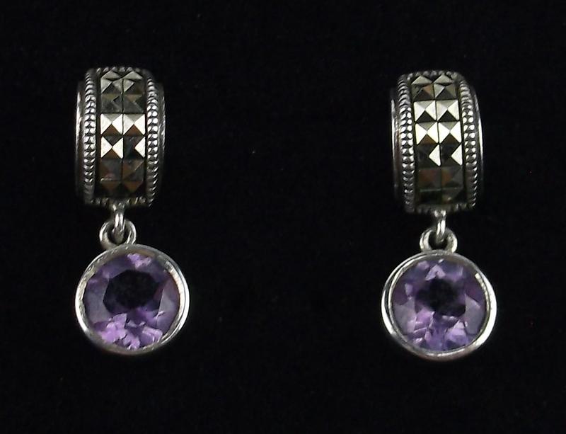Stunning Sterling Silver Amethyst Drop Stud Earrings (1 of 2)