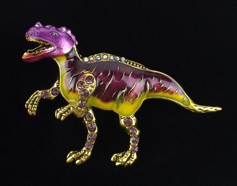 Mint Enameled Rhinestone Velociraptor Brooch Dinosaur (1 of 2)