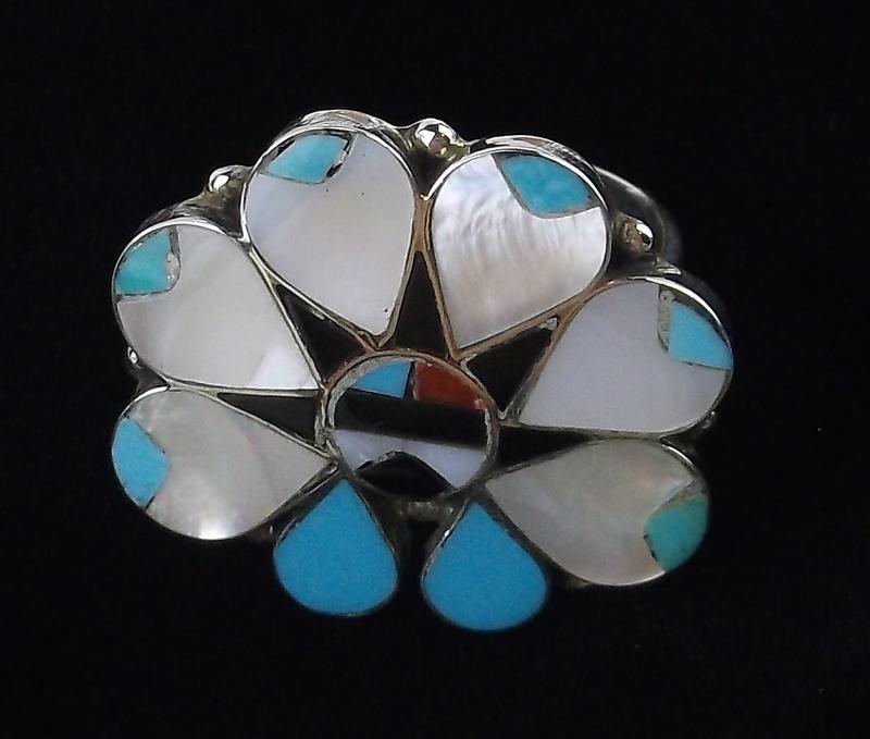 Zuni Alison Dishta Sterling Inlay Sun Face Ring 8 (1 of 4)