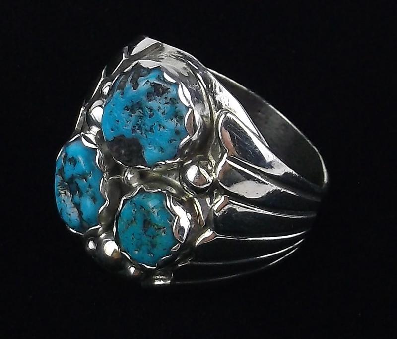 Navajo Alvery Smith Sterling Turquoise Ring 11 Thick (1 of 4)