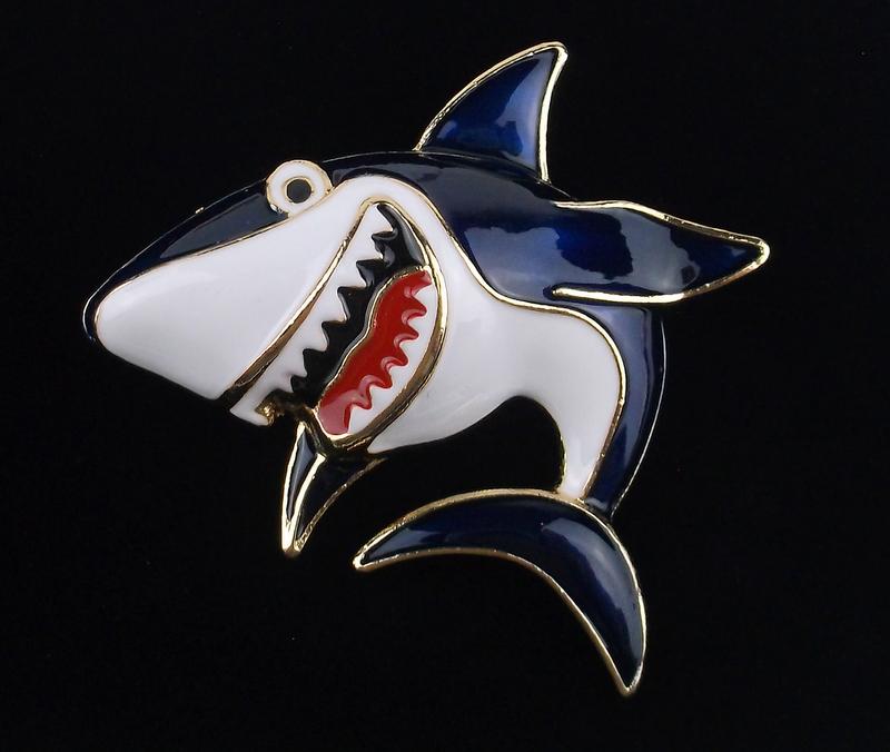 Big Mint Enameled 3D Shark Brooch Great White (1 of 2)