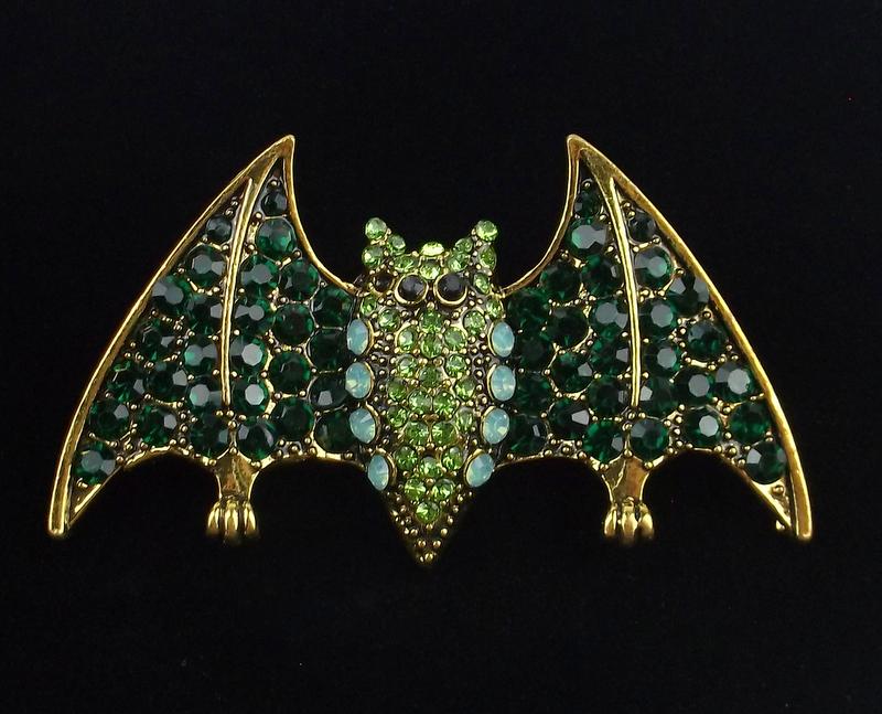 Mint Enameled Rhinestone Bat Brooch (1 of 2)