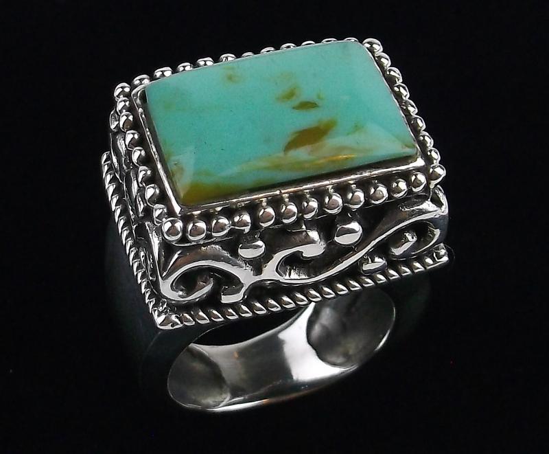 Big Heavy Bali Sterling Silver Turquoise Ring 7 Thick (1 of 4)