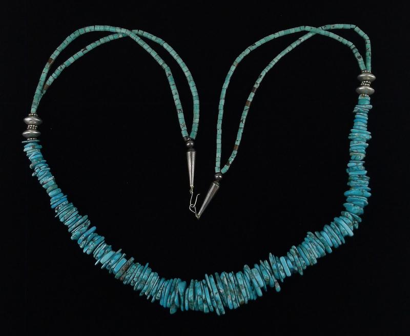 Huge Vint Navajo Sterling Silver Turquoise Necklace 36" (1 of 8)