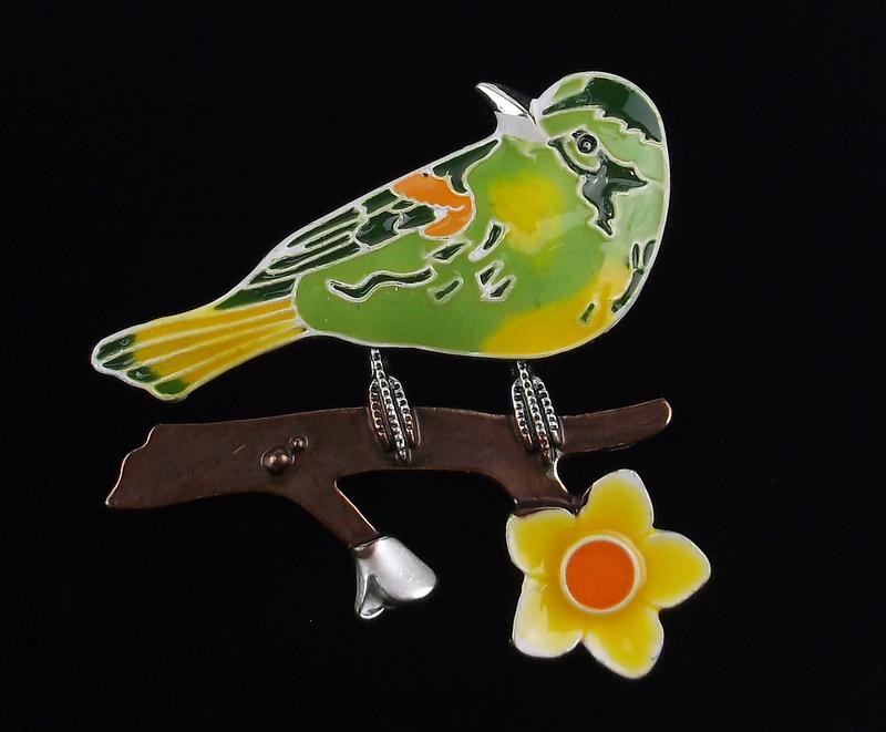 Mint Enameled Bird Brooch (1 of 2)