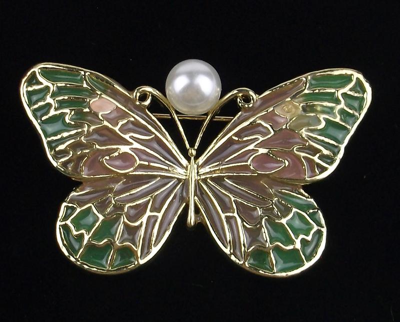 Mint Enameled Butterfly Brooch Life Size (1 of 2)