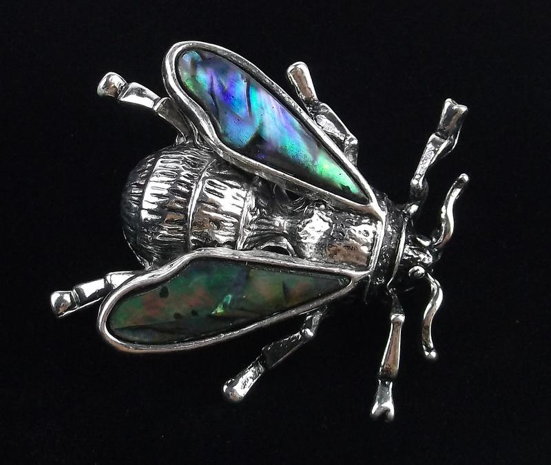Mint Big Genuine Abalone Bee Insect Brooch (1 of 2)