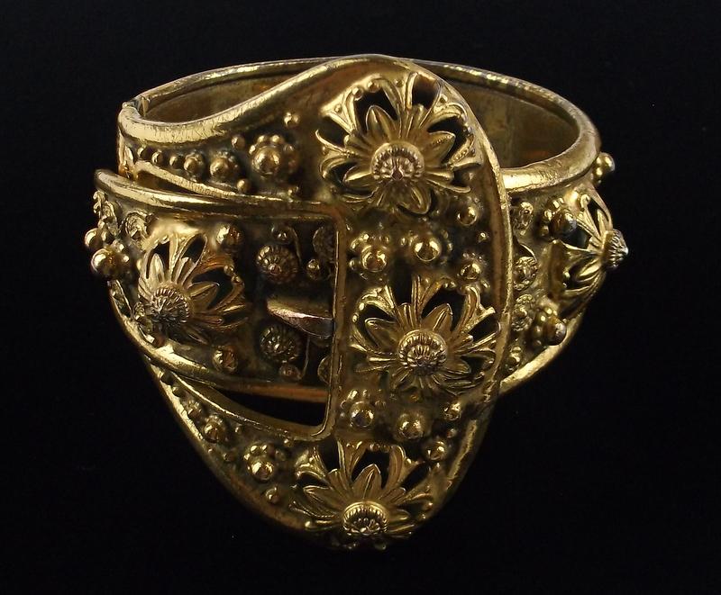 Big 1910s Art Nouveau Signed Ornate Buckle Bracelet (1 of 8)