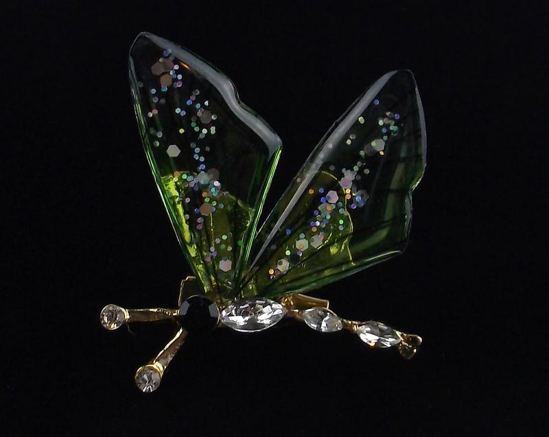 Mint Enameled Rhinestone Lucite Dragonfly Brooch Small: Mint Condition, In Like New Condition, Perfect