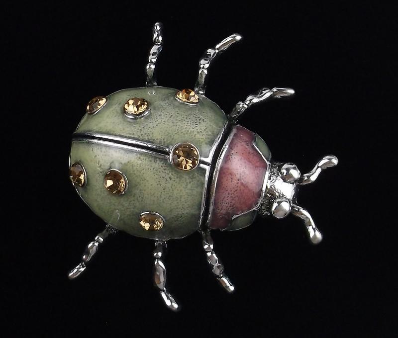 Big Mint Enameled Rhinestone Ladybug Brooch (1 of 2)