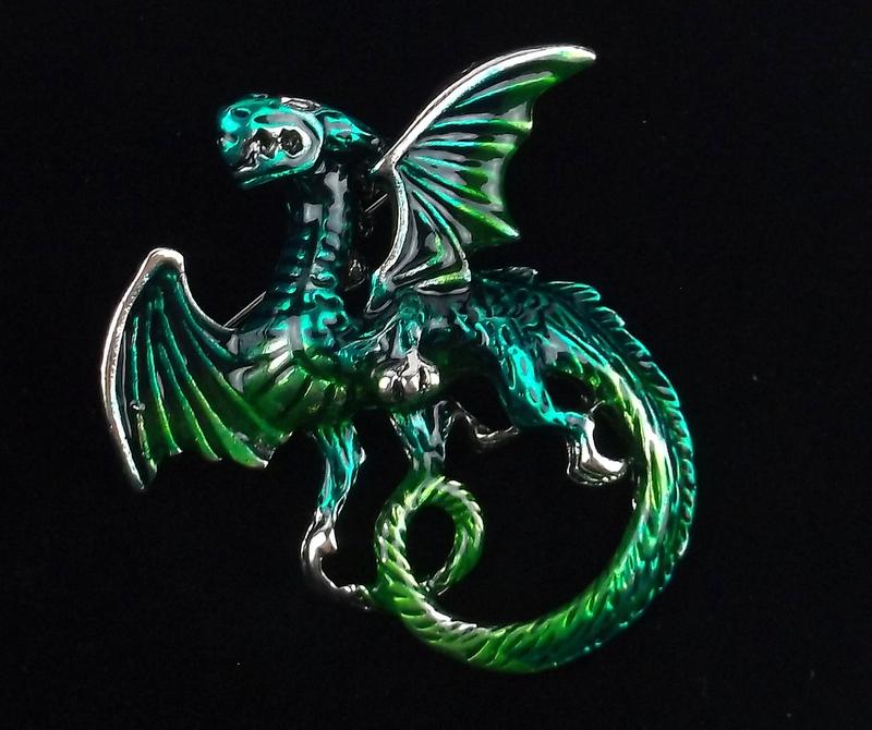 Mint Enameled Dragon Brooch (1 of 2)