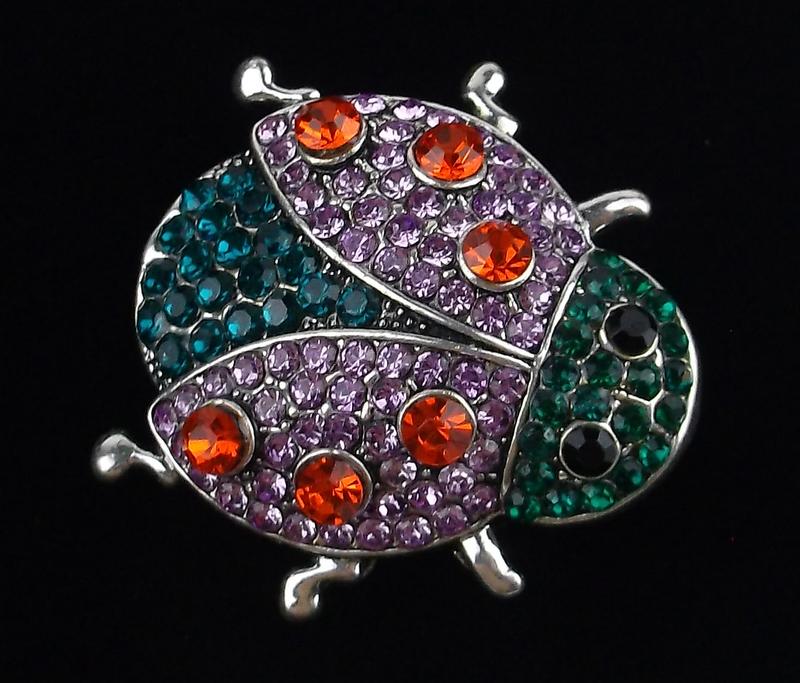 Mint Enameled Rhinestone Ladybug Brooch (1 of 2)