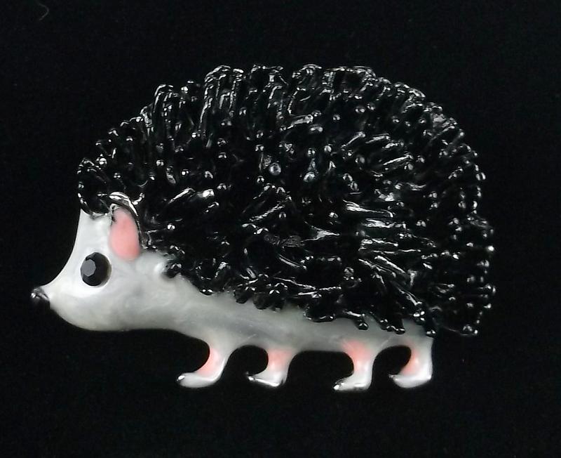 Mint Enameled Rhinestone Hedgehog Brooch (1 of 2)
