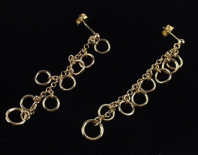 New Gold Over Sterling Long Hoop Drop Earrings: Solid Sterling Silver Guaranteed, in Brand New Never Worn Condition.
