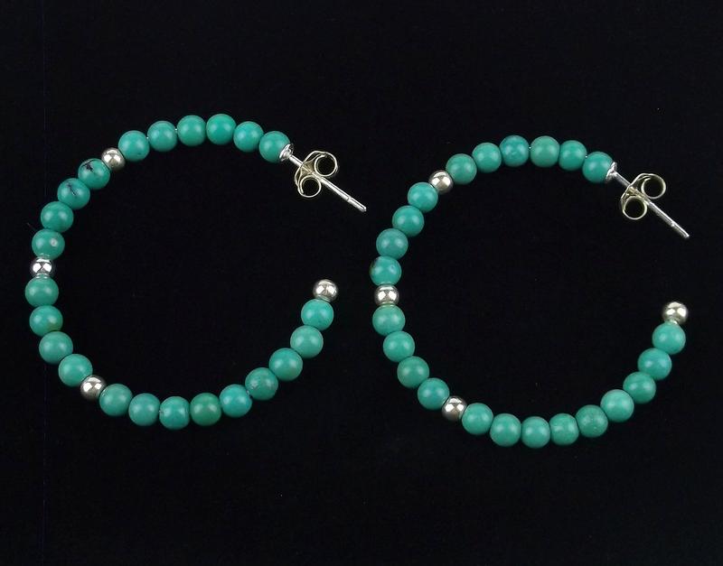 New Sterling Silver Turquoise Hoop Earrings: Solid Sterling Silver Guaranteed, in Brand New Never Worn Condition.