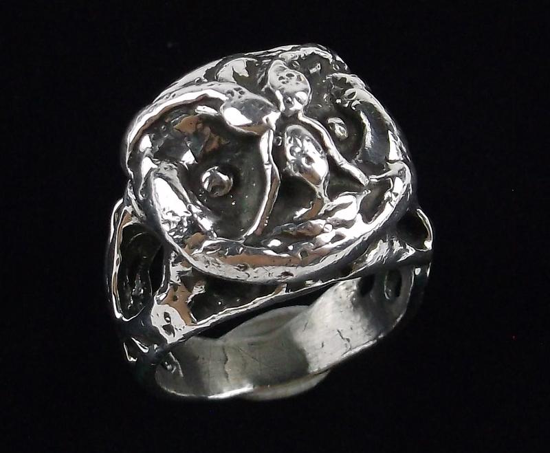 Thick 1950s Modernist Sterling Silver Owl Ring 7 Heavy (1 of 7)