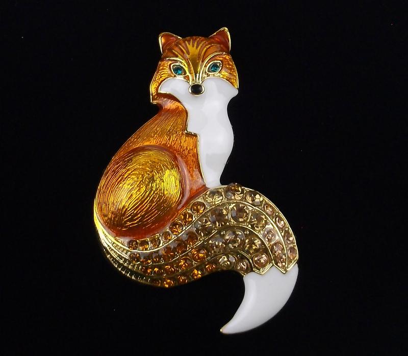 Mint Enameled Rhinestone Fox Brooch (1 of 2)