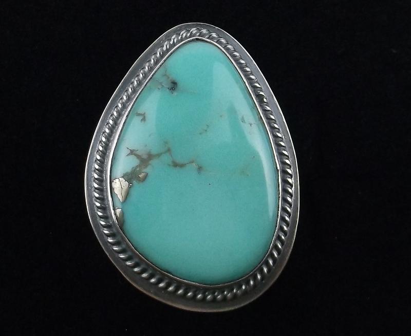 Big Navajo Greg Perry Sterling Gold Flake Turq Ring 8.5 (1 of 3)