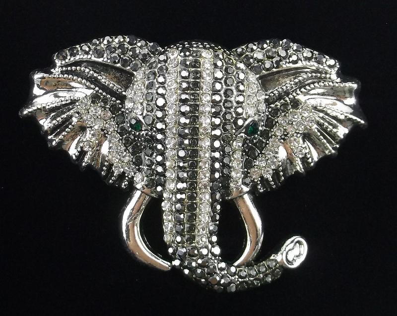 Big Mint Enameled Rhinestone Elephant Brooch (1 of 2)