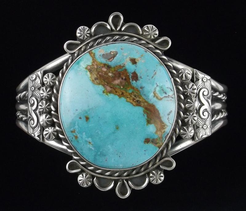 Big Navajo Betta Lee Sterling Turquoise Cuff Bracelet (1 of 8)