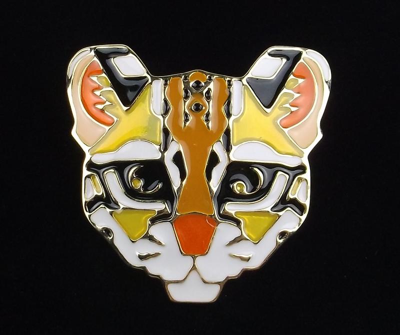 Mint Enameled Tiger Brooch (1 of 2)