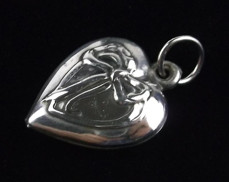 Vintage 1940s Wartime Sterling Puffy Heart Charm Stunn: Guaranteed Solid 925 Sterling Silver, in Excellent Condition