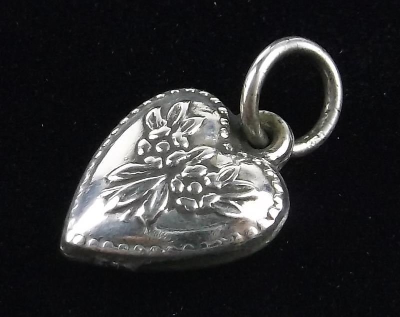 Vintage 1940s Wartime Sterling Puffy Heart Charm Stunn: Guaranteed Solid 925 Sterling Silver, in Excellent Condition