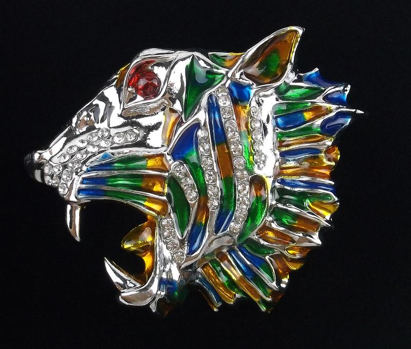 Big Mint Enameled Rhinestone Tiger Brooch (1 of 2)