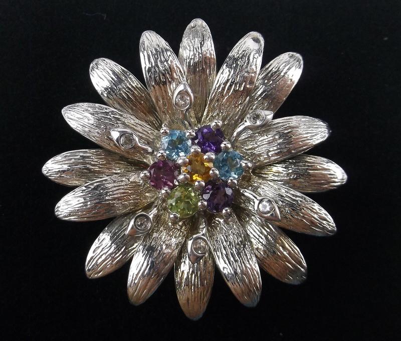 New Boxed Sterling Genuine Gemstone Ring 6.5 Flower (1 of 3)