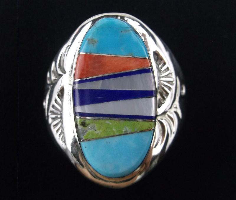 Big Navajo Tommy Lincoln Sterling Multi Inlay Ring 11: p Boxed Handmade Genuine Navajo Ring, Solid Sterling Silver, Authentic, In Brand New Never Worn Condition