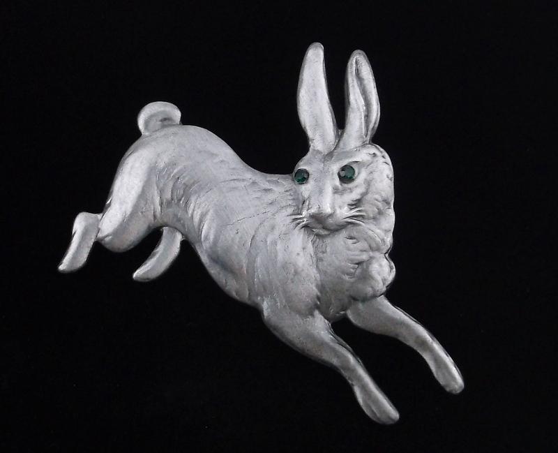 Mint Enameled Rhinestone Rabbit Hare Brooch (1 of 2)