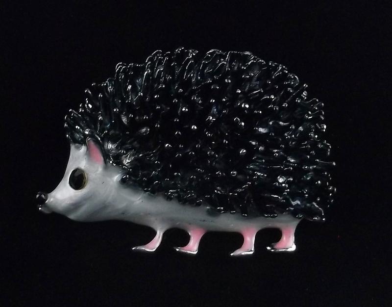 Mint Enameled Rhinestone Hedgehog Brooch (1 of 2)