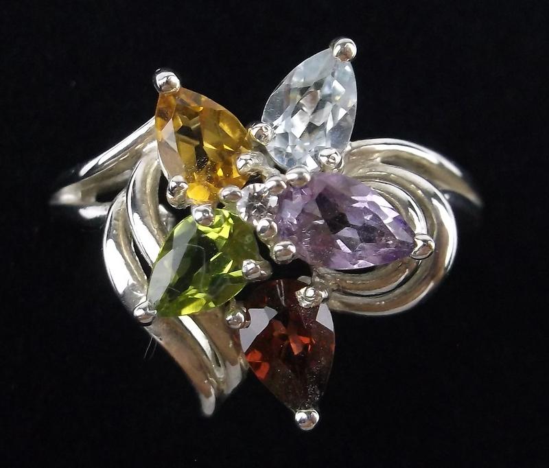 New Boxed Sterling Silver Multi Gemstone Ring 10 (1 of 2)