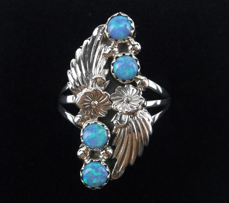 Navajo Lee Shorty Sterling Silver Opal Ring 8.5 (1 of 2)