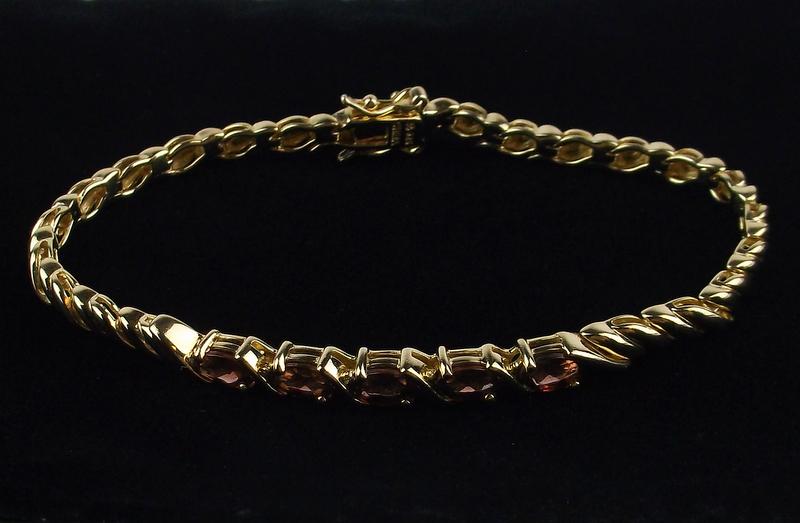 New Gold Over Sterling Garnet Tennis Bracelet 7.5" (1 of 3)