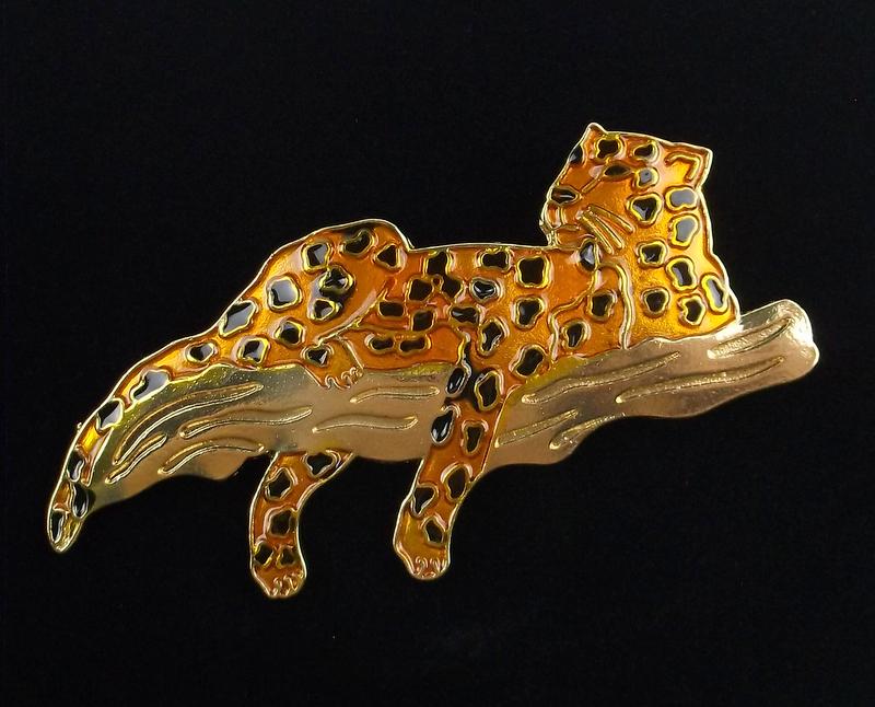 Mint Enameled Leopard On Branch Brooch (1 of 2)