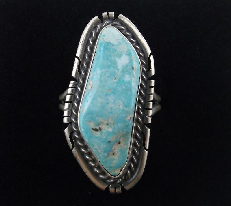 Navajo Dave Skeets Sterling Sonoran Turquoise Ring 8 (1 of 2)
