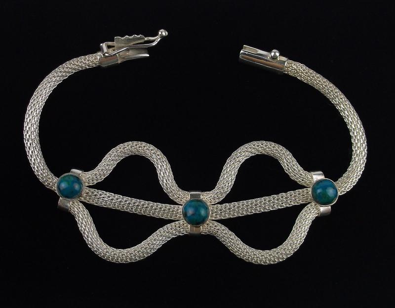 Mint Heavy Mesh Sterling Turquoise Bracelet 7.5" (1 of 5)