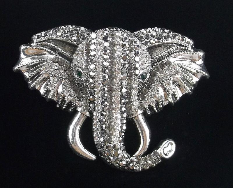 Mint Enameled Rhinestone Elephant Brooch (1 of 2)