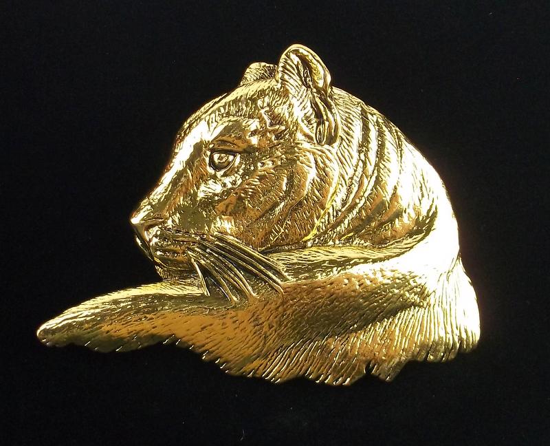 Mint Enameled Big Tiger Brooch (1 of 2)