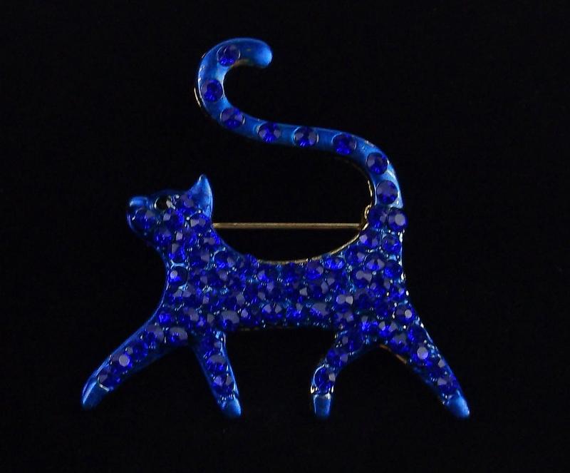 Mint Enameled Rhinestone Walking Cat Brooch (1 of 2)