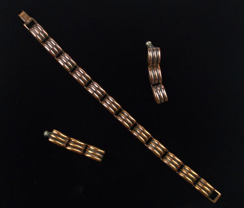 Mint Vintage 1960s Rebaje Copper Bracelet Earrings 7" (1 of 3)