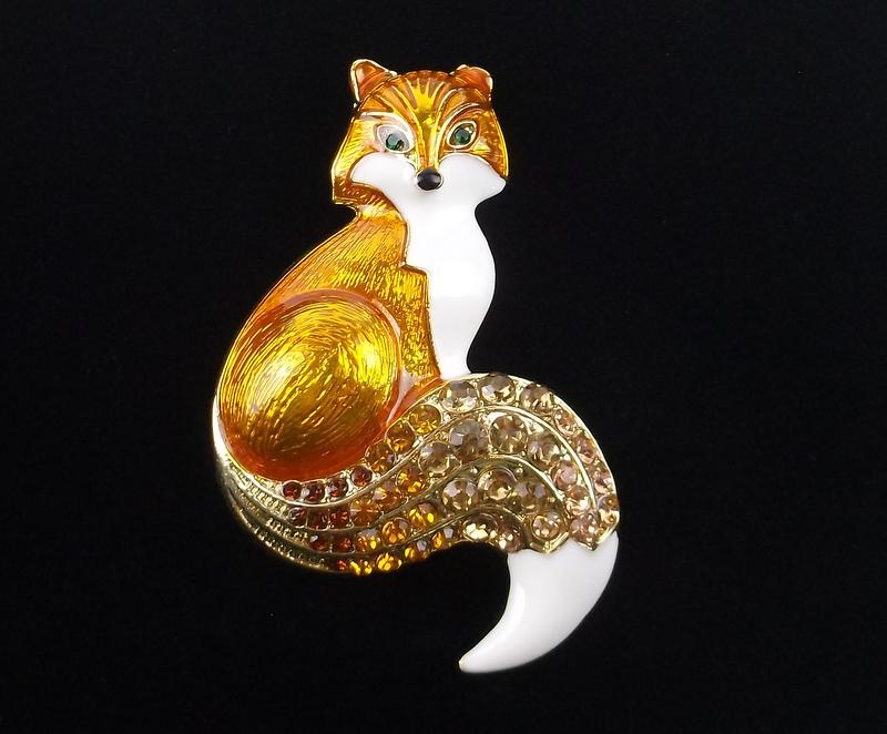 Mint Enameled Rhinestone Fox Brooch (1 of 2)