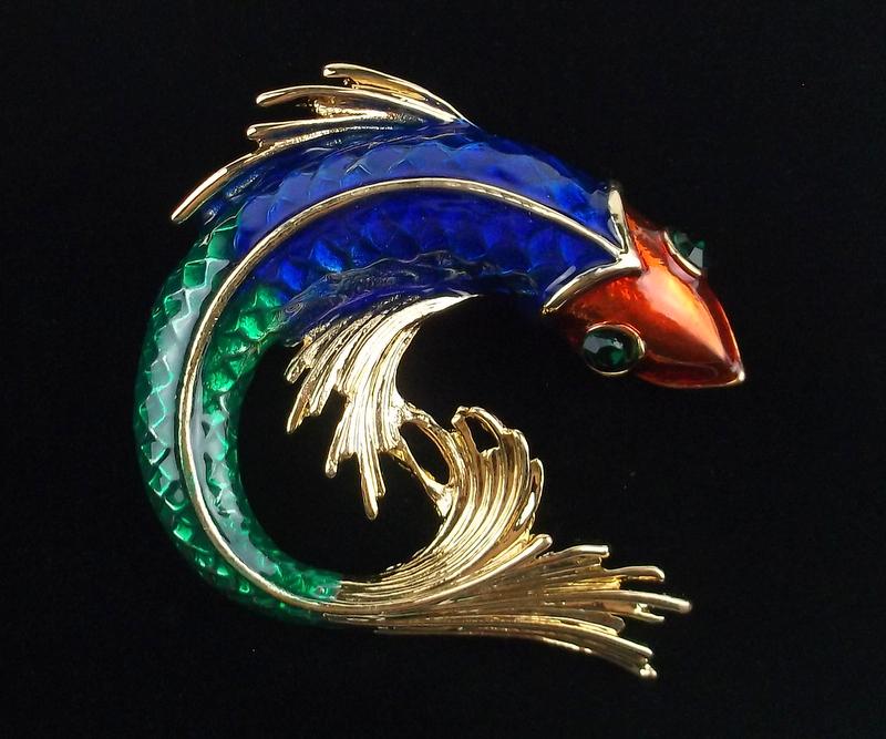 Mint Enameled Rhinestone Koi Fish Brooch (1 of 2)