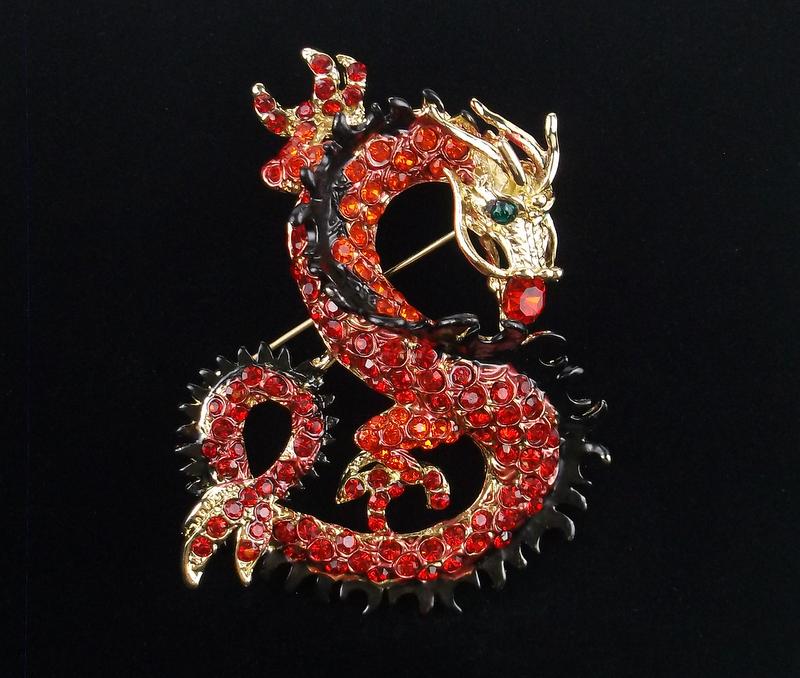 Mint Enameled Rhinestone Dragon Brooch (1 of 2)