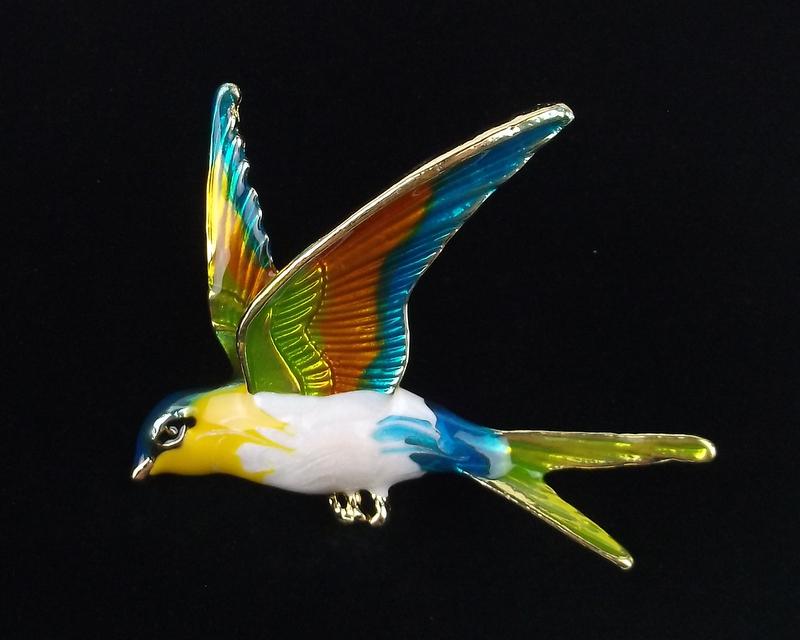 Mint Enameled Swallow Bird Brooch (1 of 2)