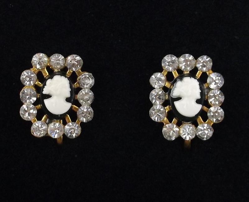 Mint Vintage 1940s Rhinestone Cameo Earrings (1 of 3)