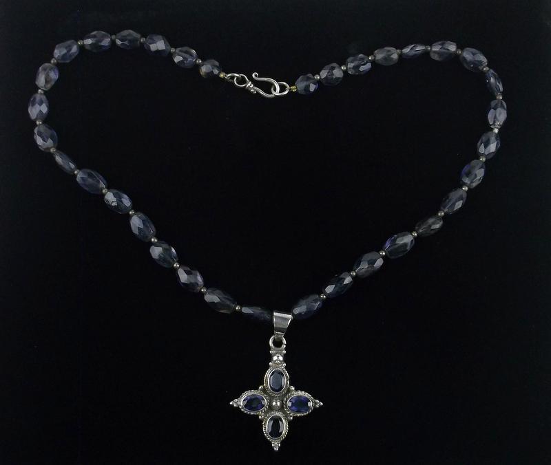 Mint Vintage Sterling Silver Iolite Necklace 16": Guaranteed Solid 925 Sterling Silver, in Excellent Condition