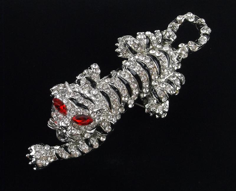 Big Mint Enameled Rhinestone Tiger Brooch (1 of 2)